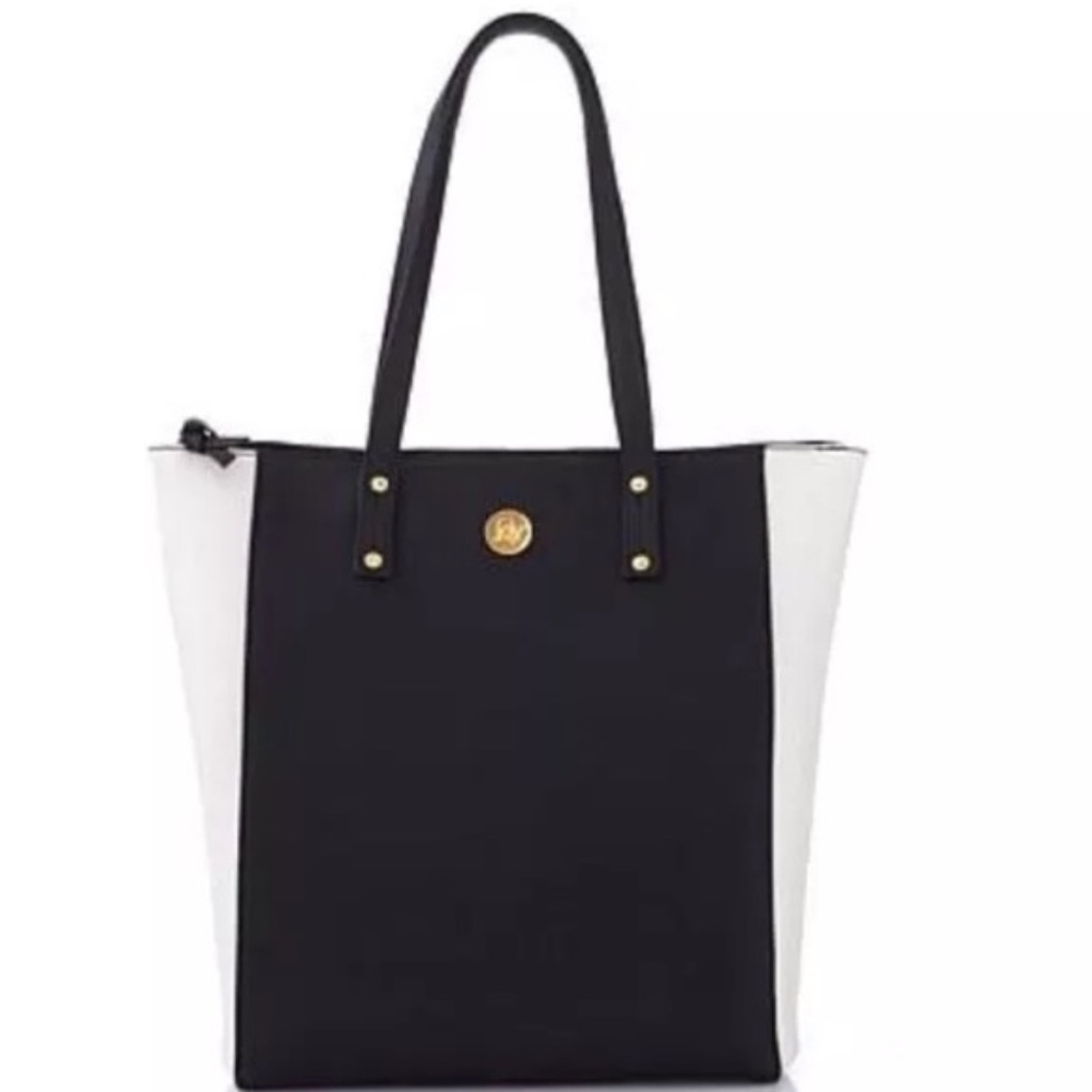 Joy Mangano Leather Tote Black & cream
